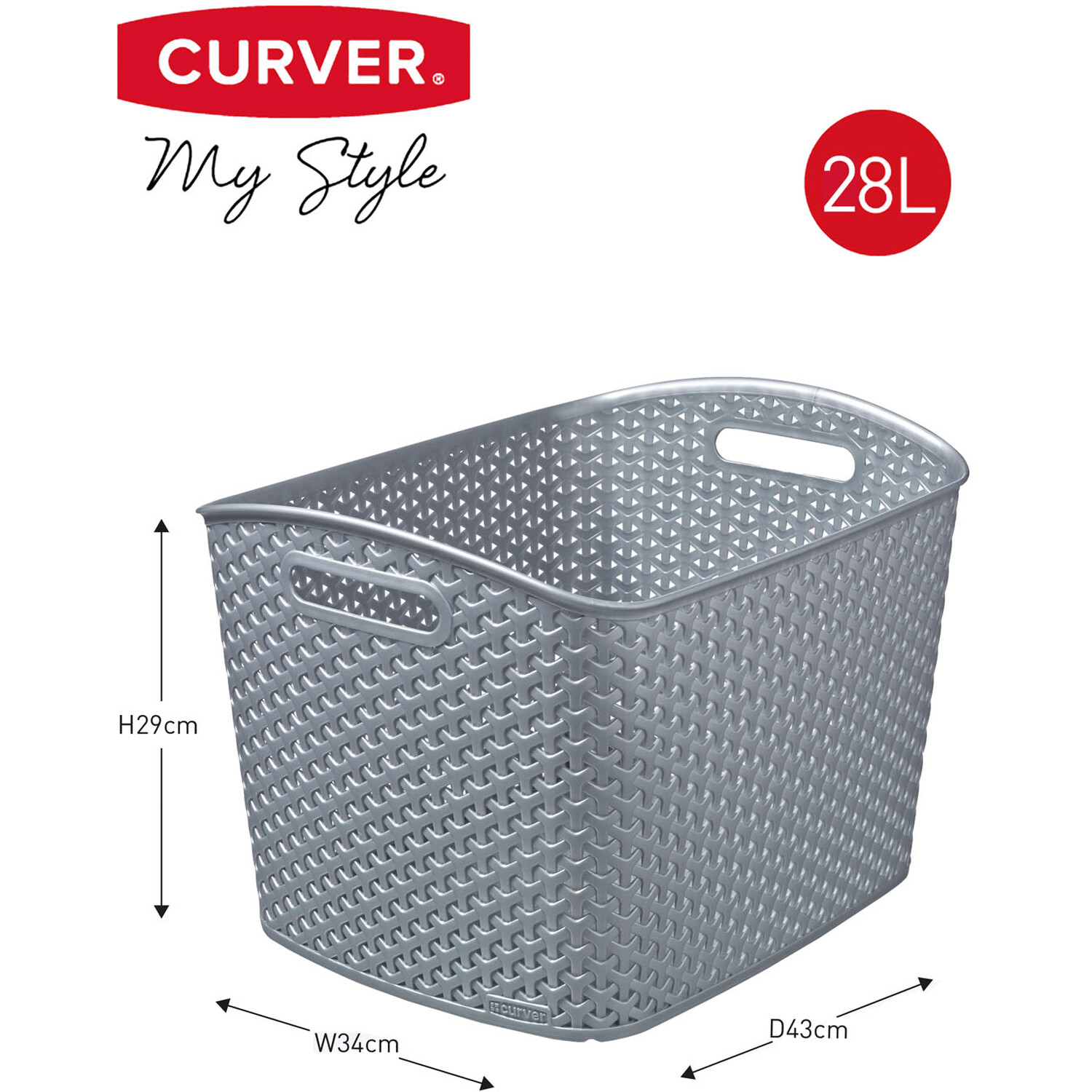 Curver 28L Grey Extra Large Rectangular Storage Basket Image 6