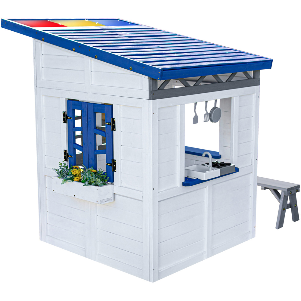 Teamson Kids White Wooden Playhouse with Rainbow Shade Image 3