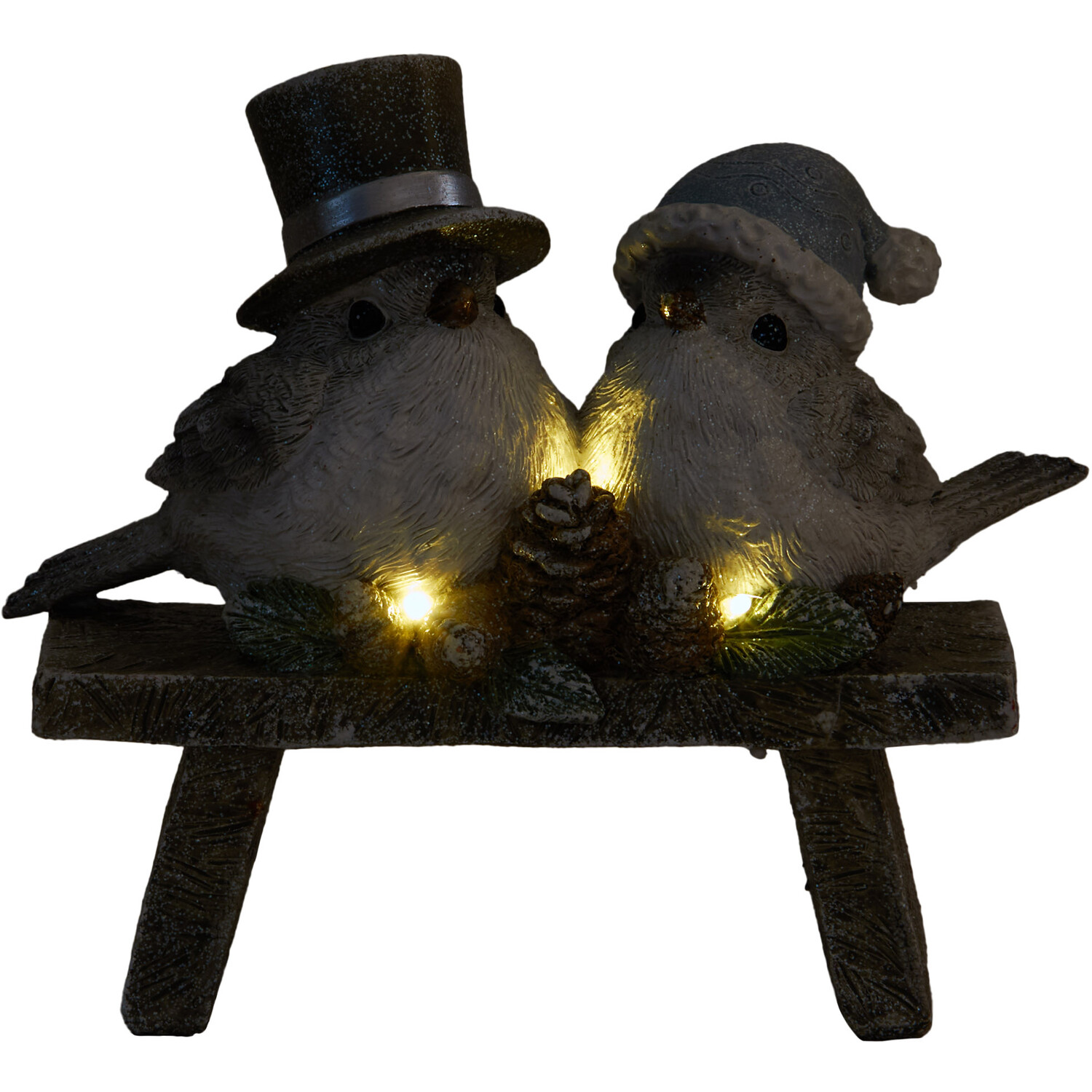 LED Robin Couple On Bench Image 3