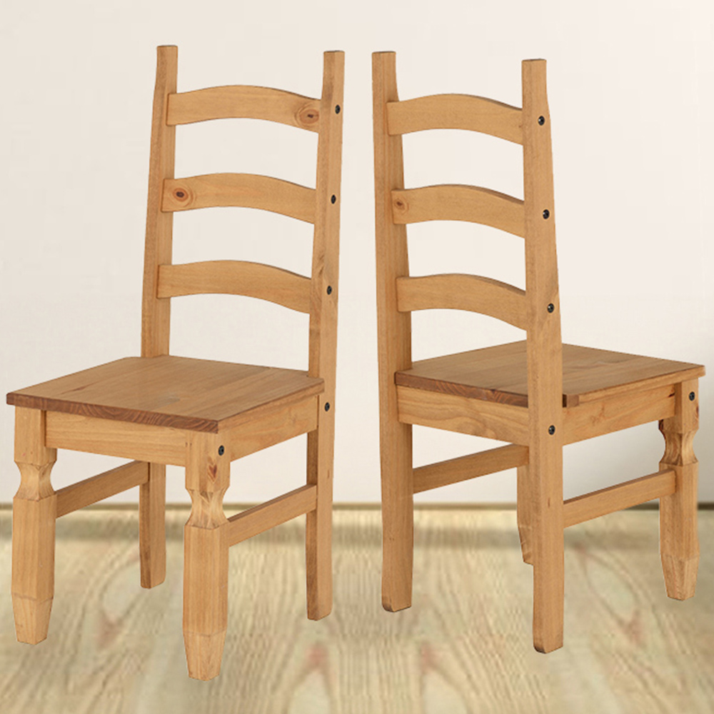 Seconique Corona Set of 2 Distressed Waxed Pine Dining Chair Image 1