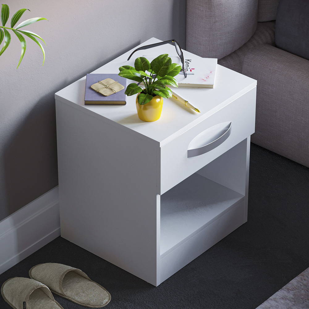 Vida Designs Hulio Single Drawer White Bedside Table Image 6