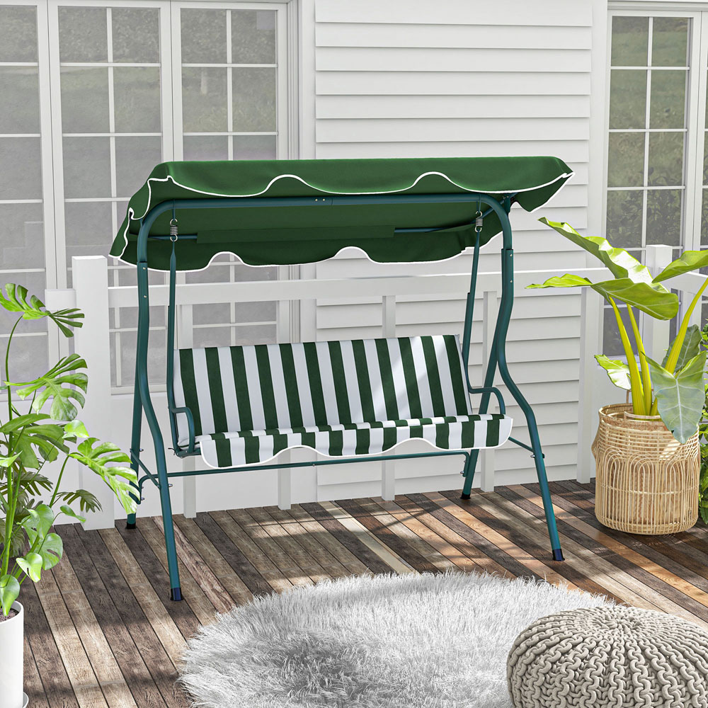 Outsunny 3 Seater Green and White Swing Chair with Canopy Image 4