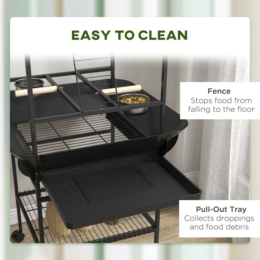 PawHut Dark Grey Bird Table with Wheels for Small Parrot Image 6