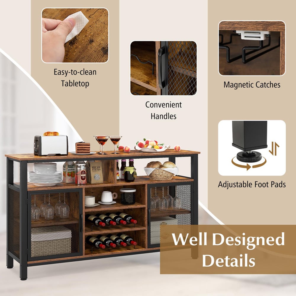 Costway Rustic Brown Buffet Sideboard with Wine Rack Image 6
