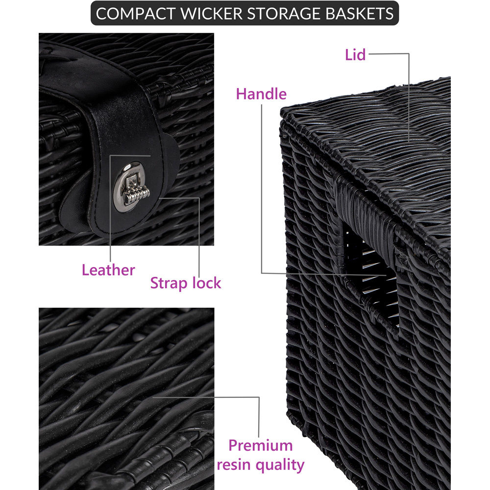 Innoteck Essentials Black Woven Hamper Storage Baskets with Lid 3 Pack Image 4