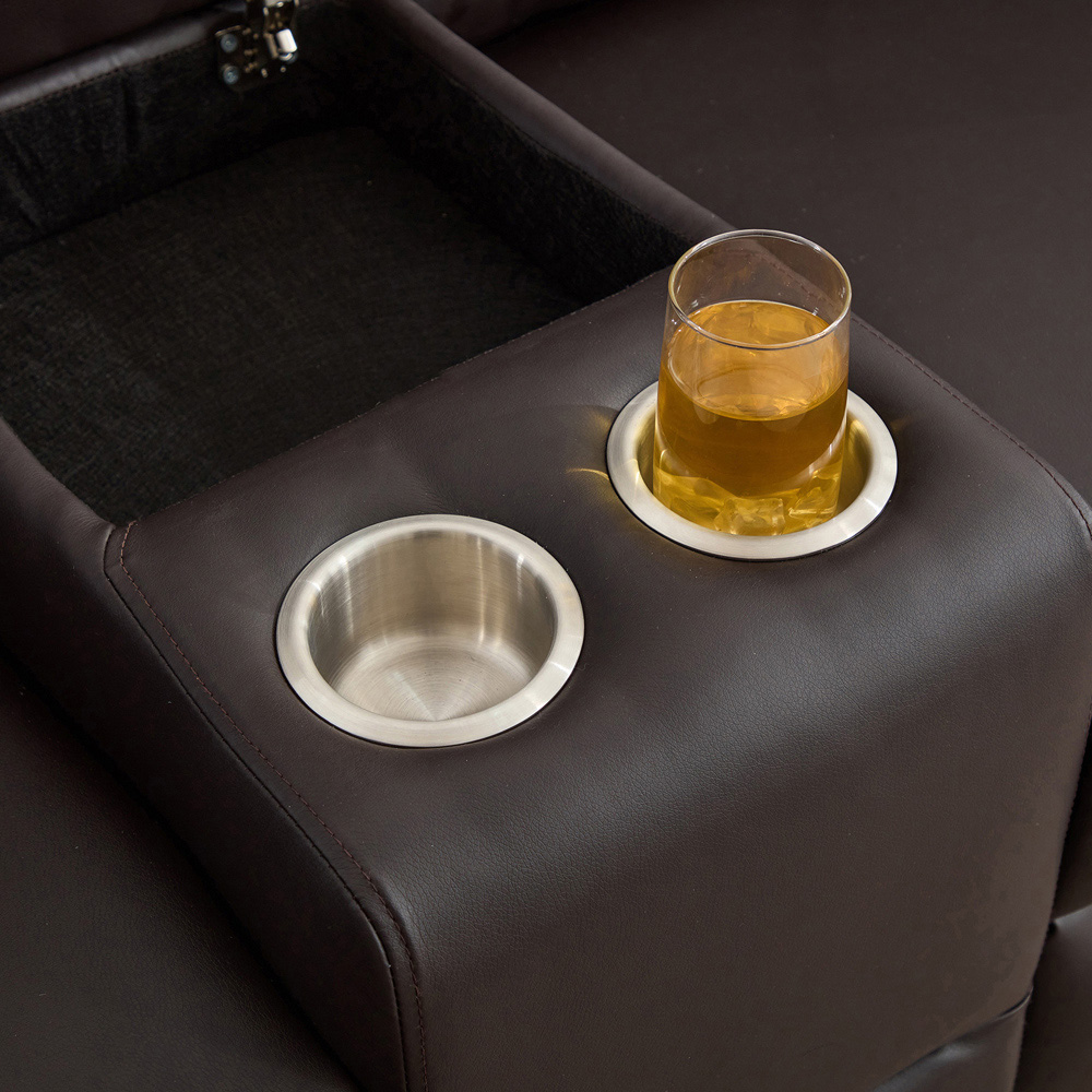 Artemis Home Hudson 2 Seater Brown Leather Rocker Manual Recliner Sofa with Centre Console Image 3