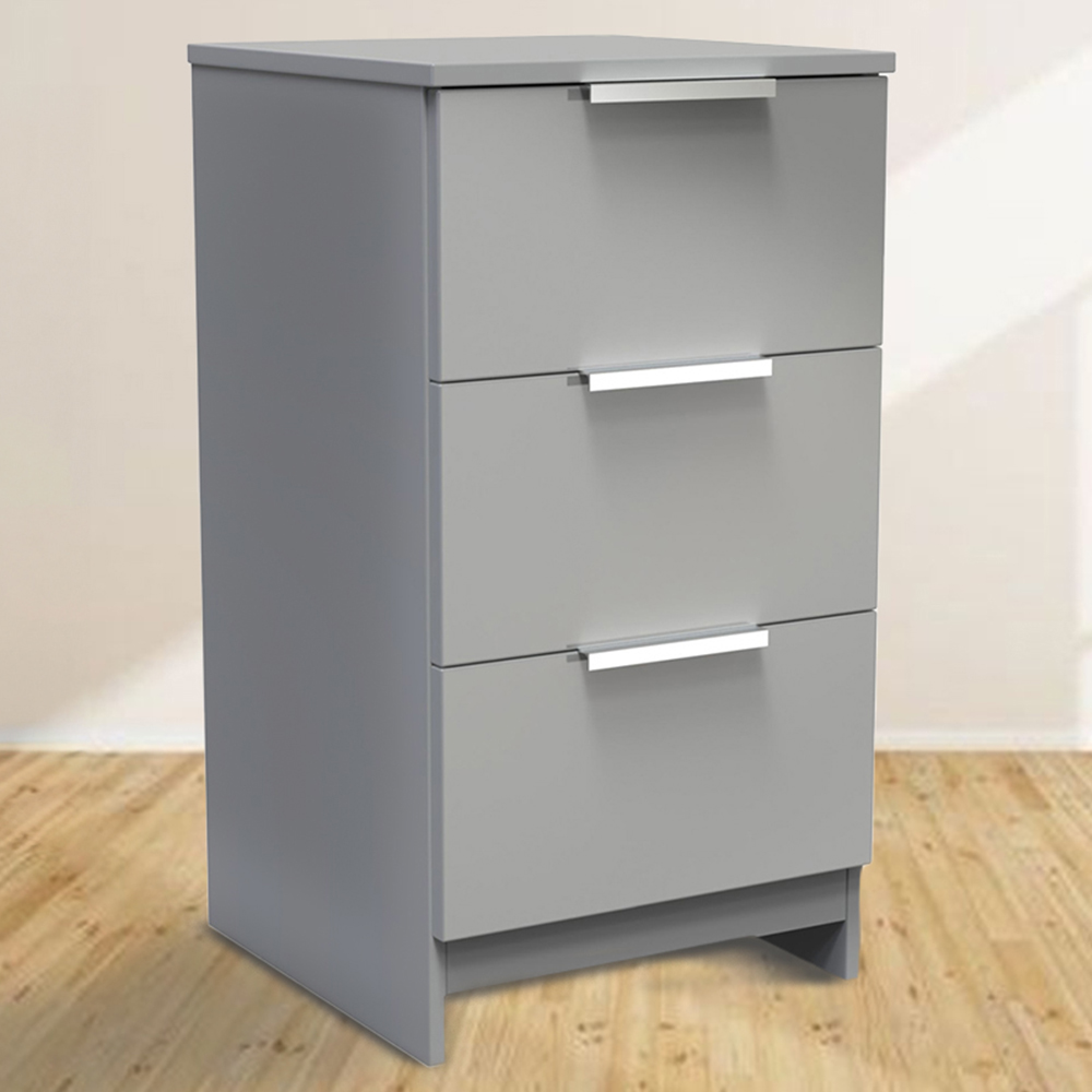 Crowndale Plymouth 3 Drawer Uniform Grey and Dusk Grey Bedside Cabinet Ready Assembled Image 1