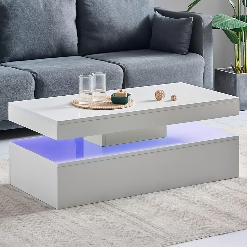 Comfy Living White High Gloss LED Coffee Table Image 1