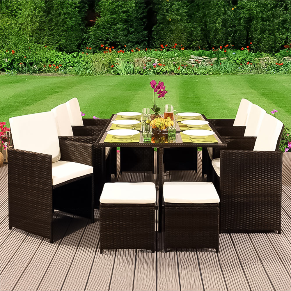 Brooklyn Cube Brown 6 Seater Garden Dining Set with Cover Image 1