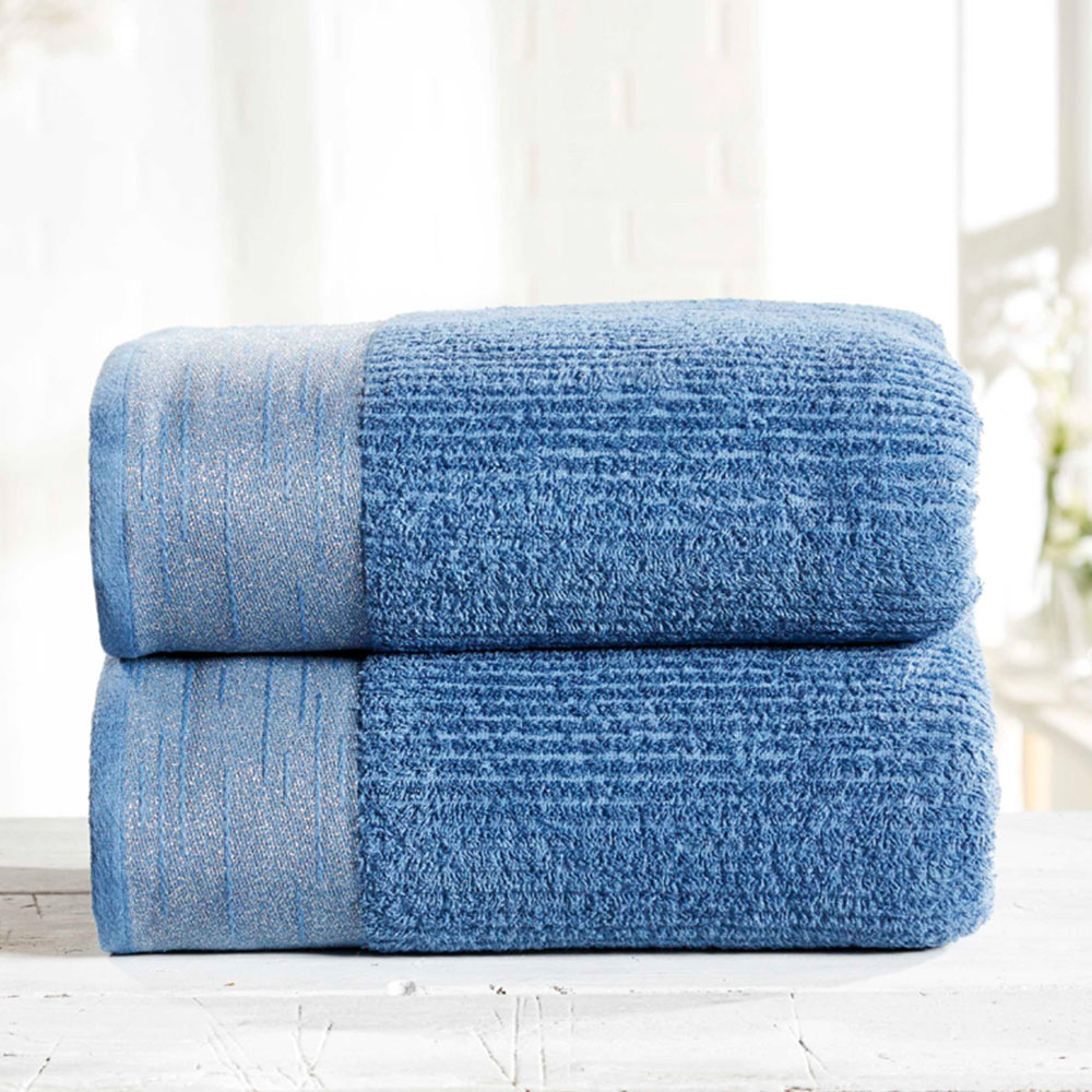 Rapport Home Mayfair Blue Ribbed Weave Cotton Bath Sheet Image 2