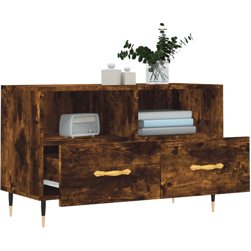 vidaXL 2 Drawer 2 Shelf Smoked Oak Wooden TV Cabinet Image 9