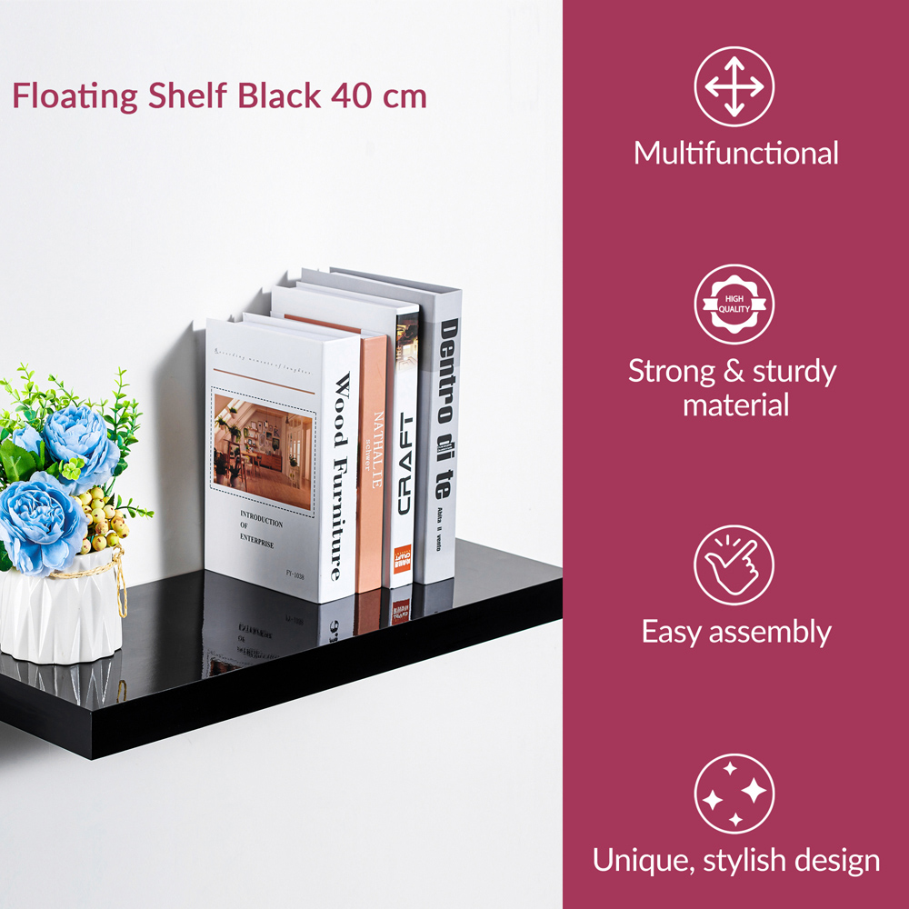 Innoteck 40cm High Gloss Black Floating Shelf Image 4