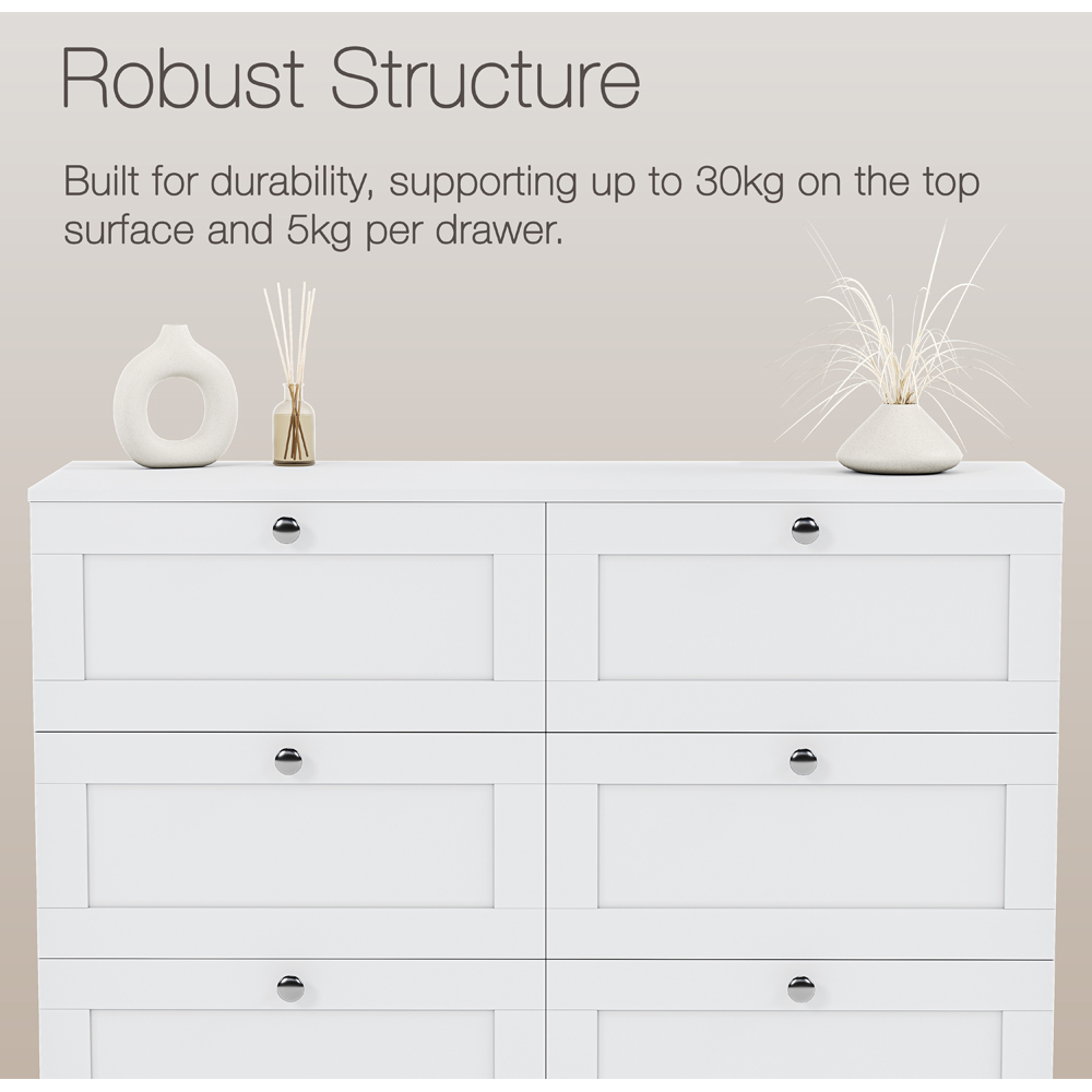 VIDA DESIGNS Altino 6 Drawer White Shaker-Style Chest of Drawers Image 6