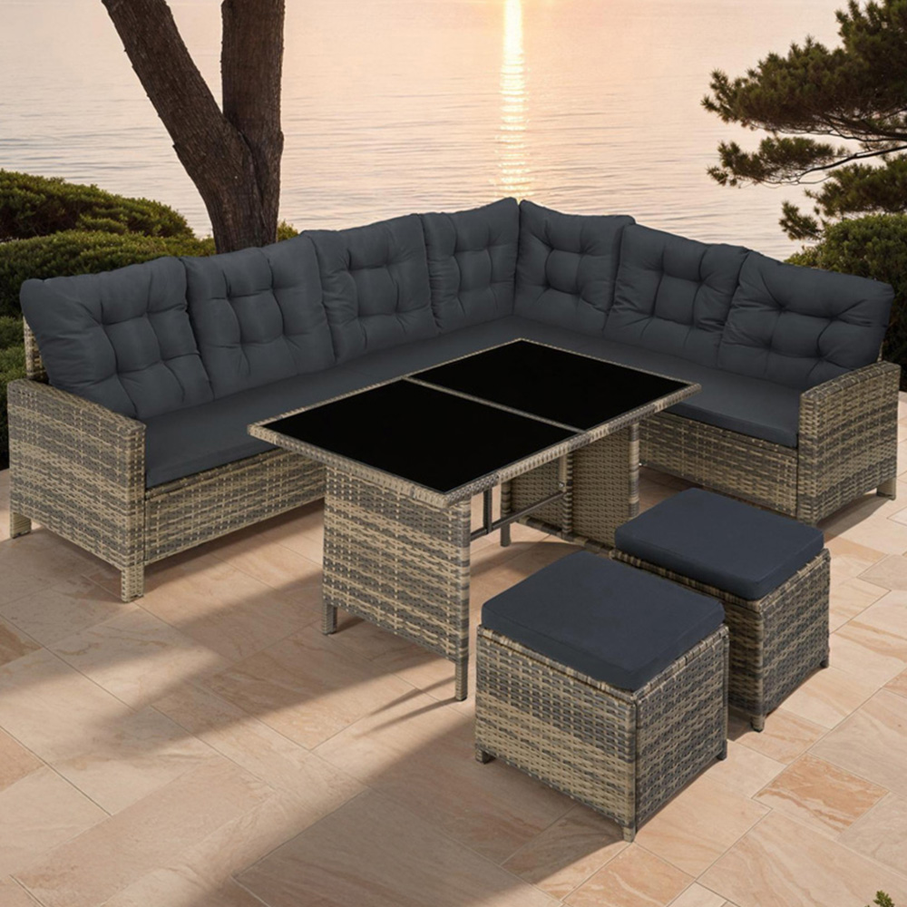 tectake Barletta 8 Seater Nature Rattan Garden Sofa Set Image 1