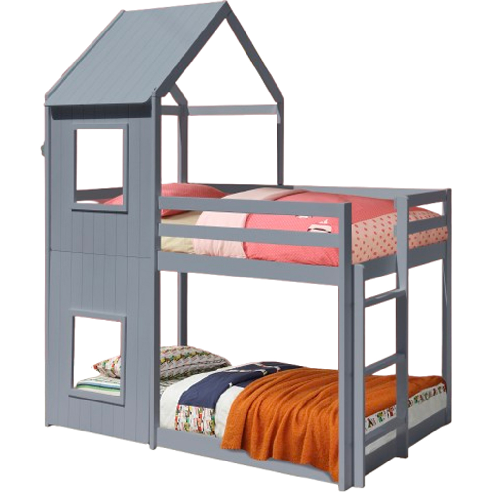 Comfy Living House Style Grey Wooden Bunk Bed Image 2