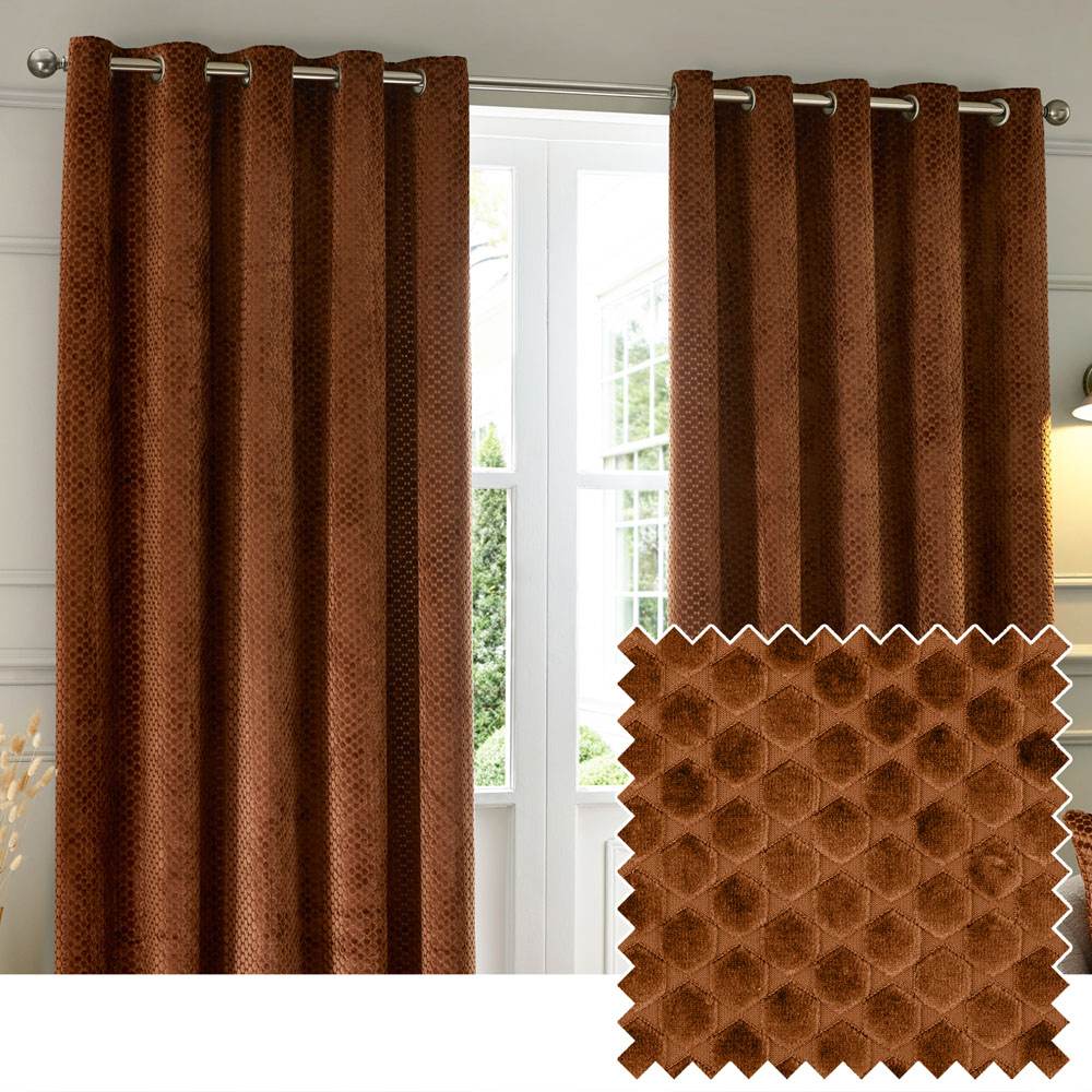 Paoletti Neptune Copper Fully Lined Velvet Eyelet Curtains 168 x 229cm Image 5