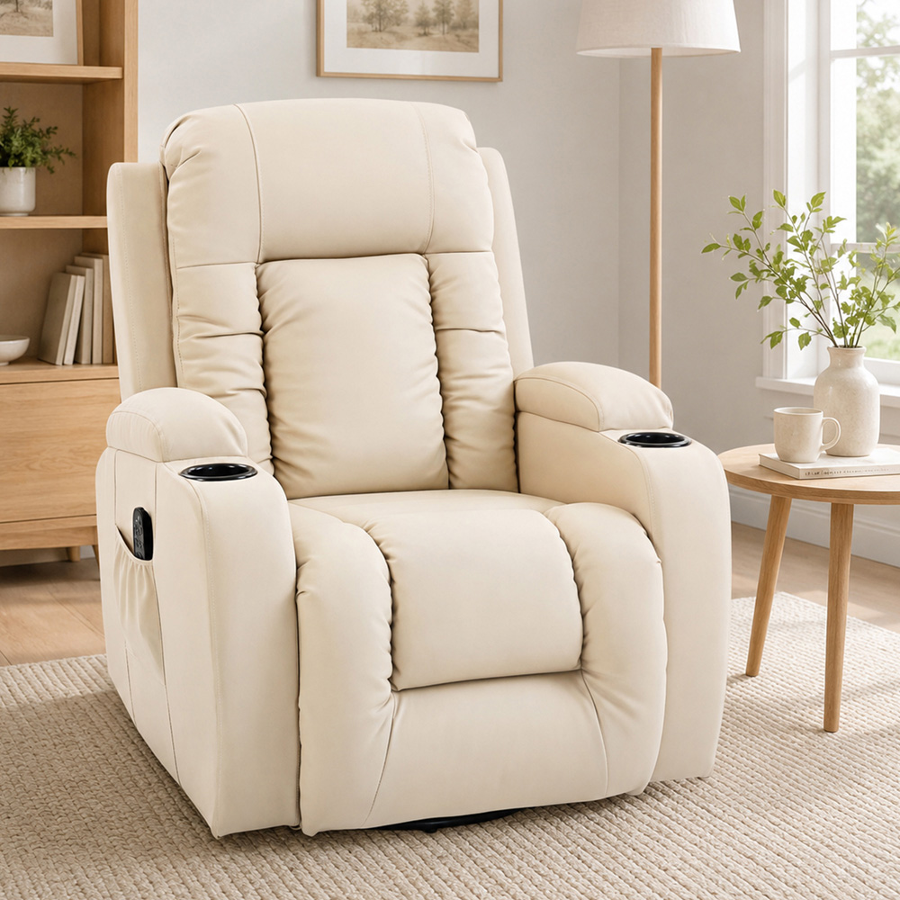 HOMCOM Cream Massage and Heat Recliner Chair with 8-Point Vibration Image 2