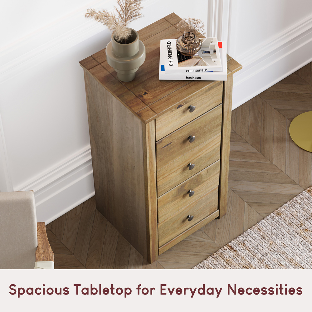 Vida Designs Panama 5 Drawer Pine Narrow Chest of Drawers Image 7