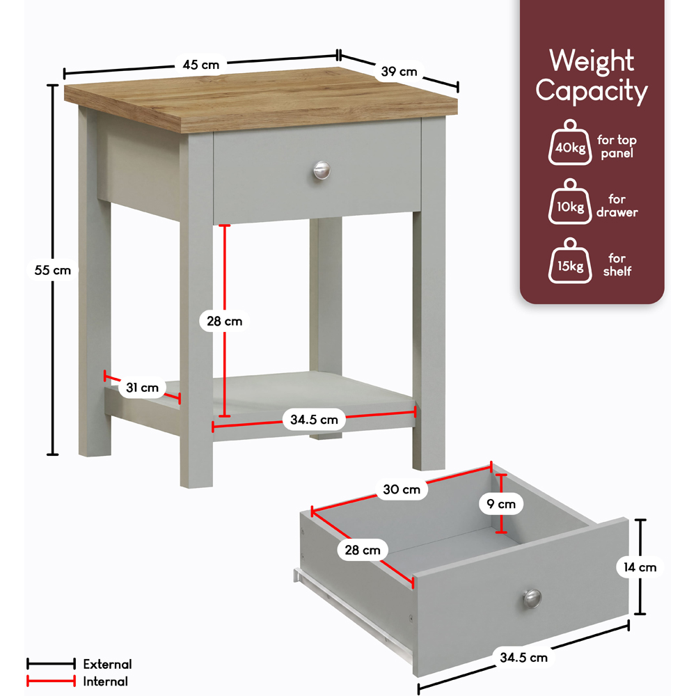 VIDA DESIGNS Arlington Single Drawer Grey Bedside Table Image 9