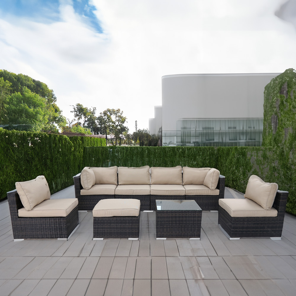 Furniture One 7 Seater Brown Patio Corner Sofa Set Image 1