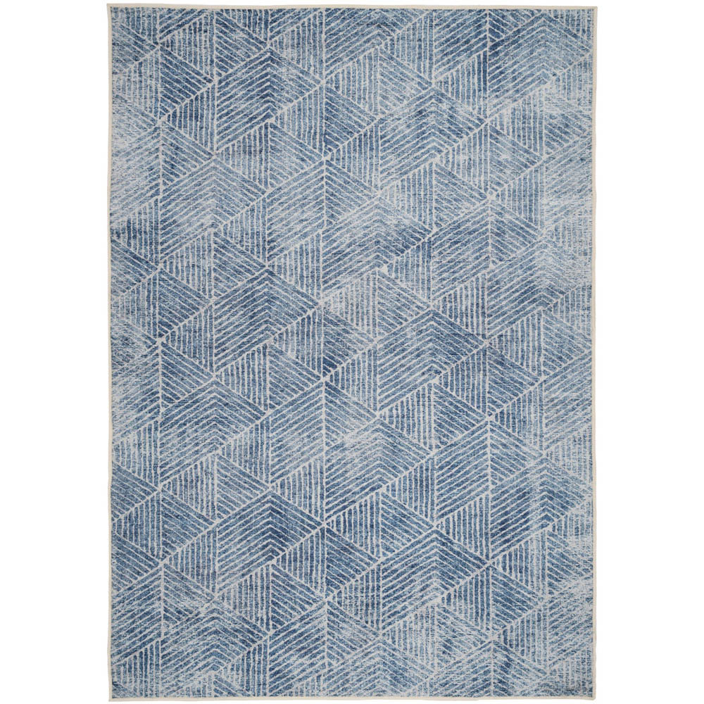 Kukoon Geometric Distressed Denim Blue Washable Rug 160 x 230cm Image 1