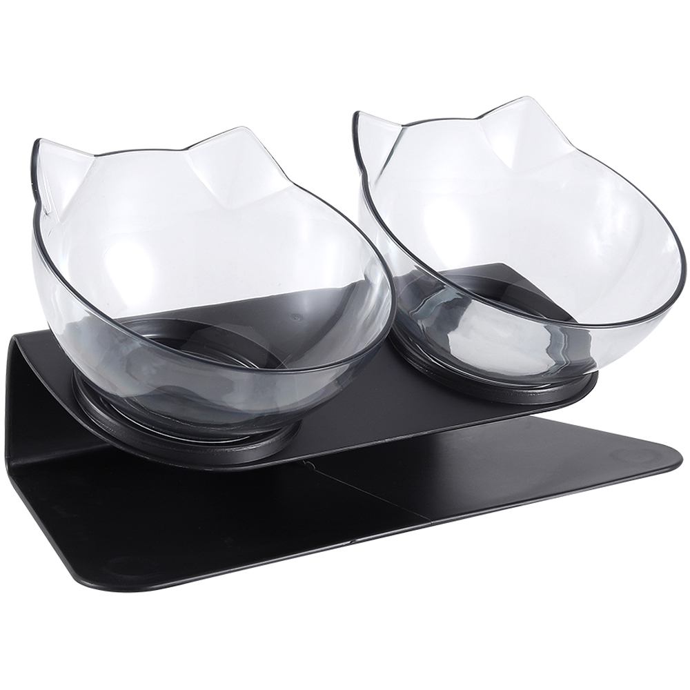 H&O Direct Transparent Double Bowl Elevated Tilted Pet Feeder with Black Stand Image 1