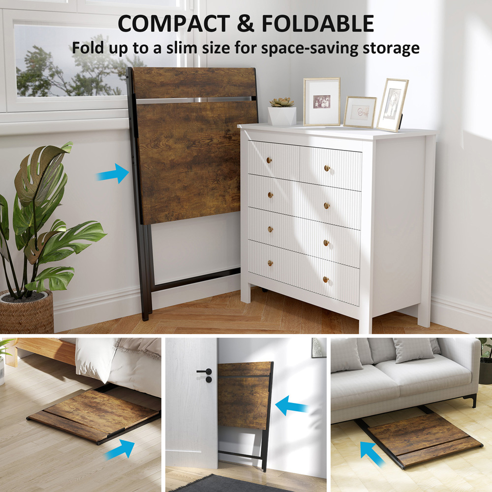 HOMCOM 2 Shelf Foldable Computer Desk Rustic Brown Image 4