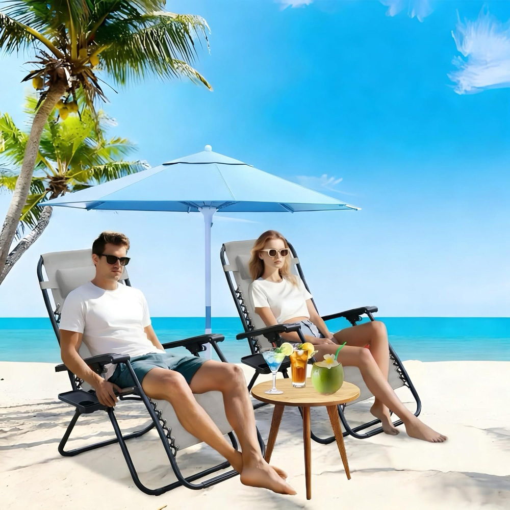 Alivio 2 Pack Light Grey Zero Gravity Reclining Sun Loungers Image 5