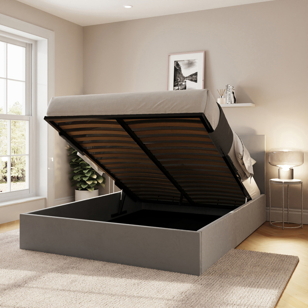 GFW Small Double Charcoal Grey Velvet End Lift Ottoman Bed with Memory Pocket Spring Mattress Image 9