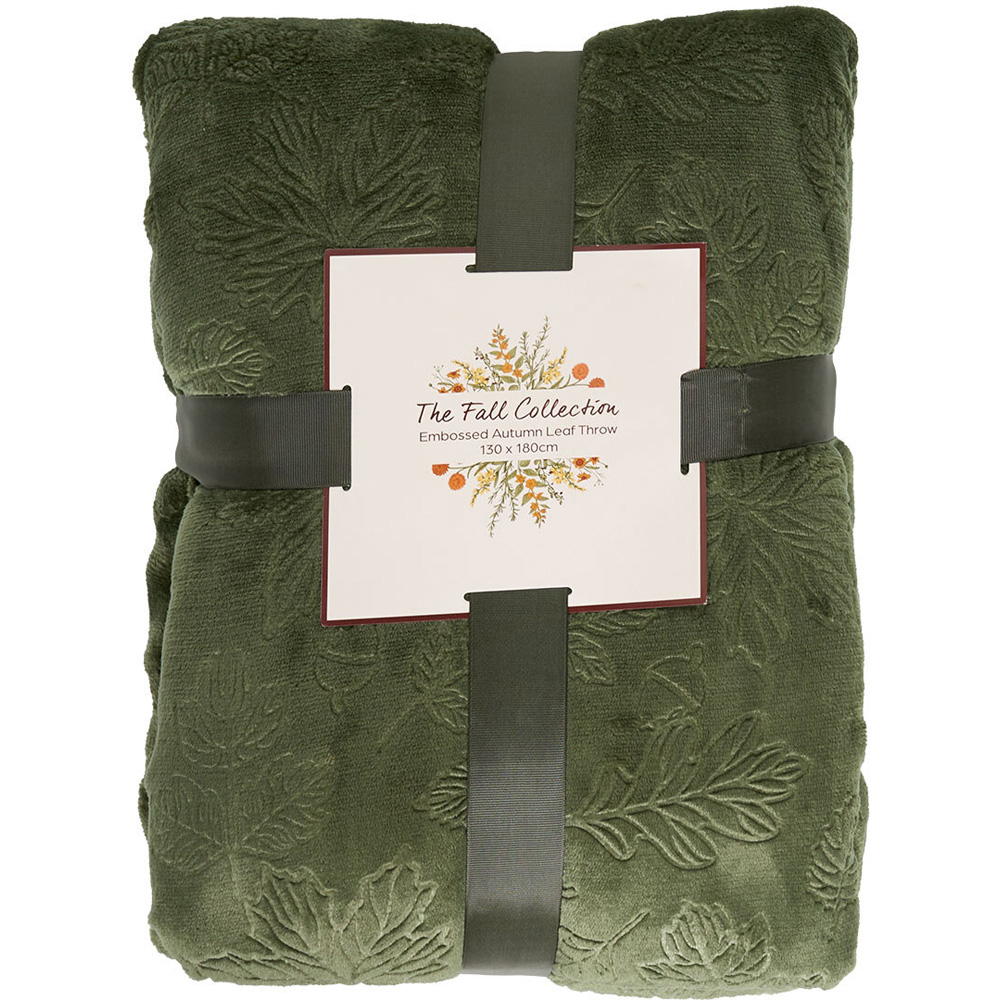 Embossed Autumn Leaf Throw Olive Image 1