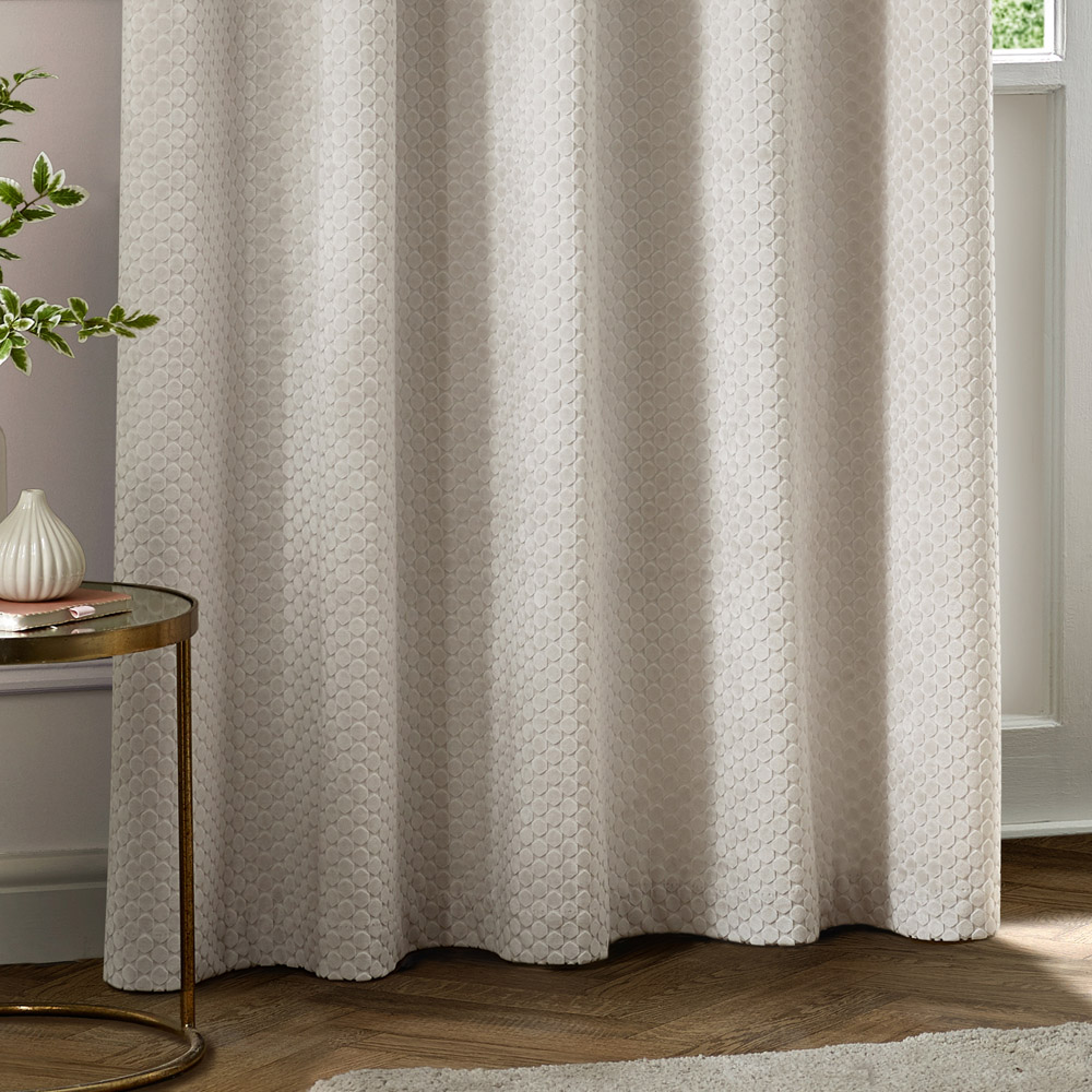 Paoletti Neptune Ivory Fully Lined Velvet Eyelet Curtains 117 x 183cm Image 3