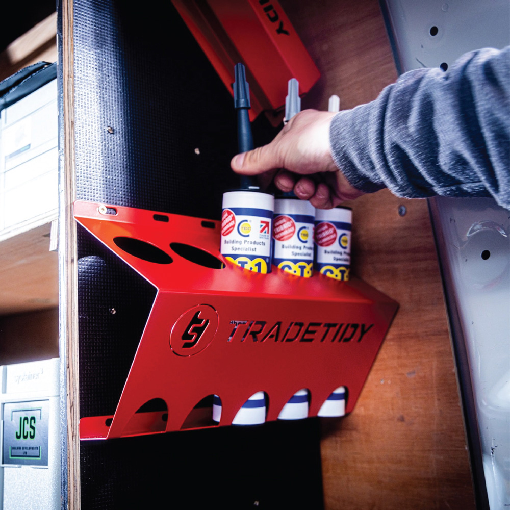 TradeTidy 3 Piece Red Steel Silicone Tube Holder Spray Can Holder and Collapsible Bucket Set Image 4