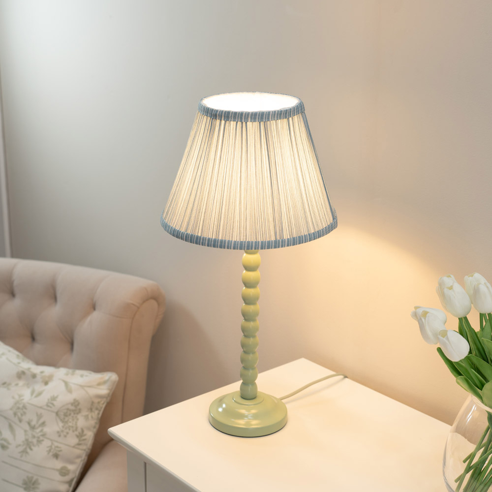 ValueLights Bobbins Blue Stripe Shade Sage Green LED Table Lamp Image 2