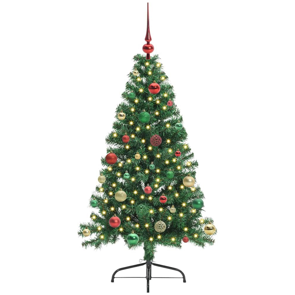 vidaXL Pre-Lit Multicolour Baubles Green Artificial Christmas Tree 5ft Image 1