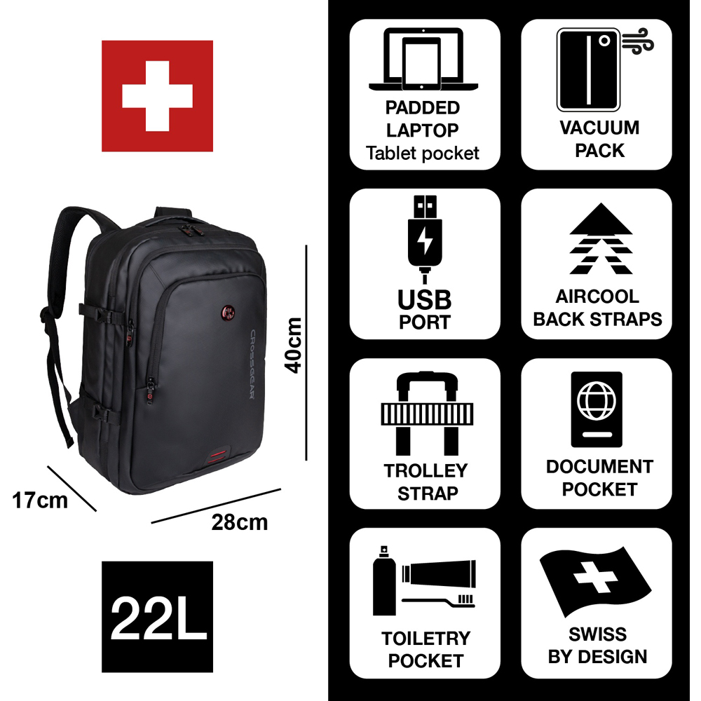 Crossgear ITour Black Underseat Backpack with Built-in Charging Port and Vacuum 40cm Image 9