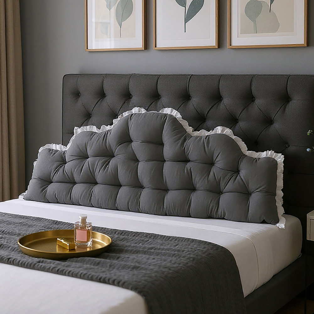 Living and Home Dark Grey Cloud Shaped Ruffle Soft Headboard Pillow 75 x 180cm Image 2
