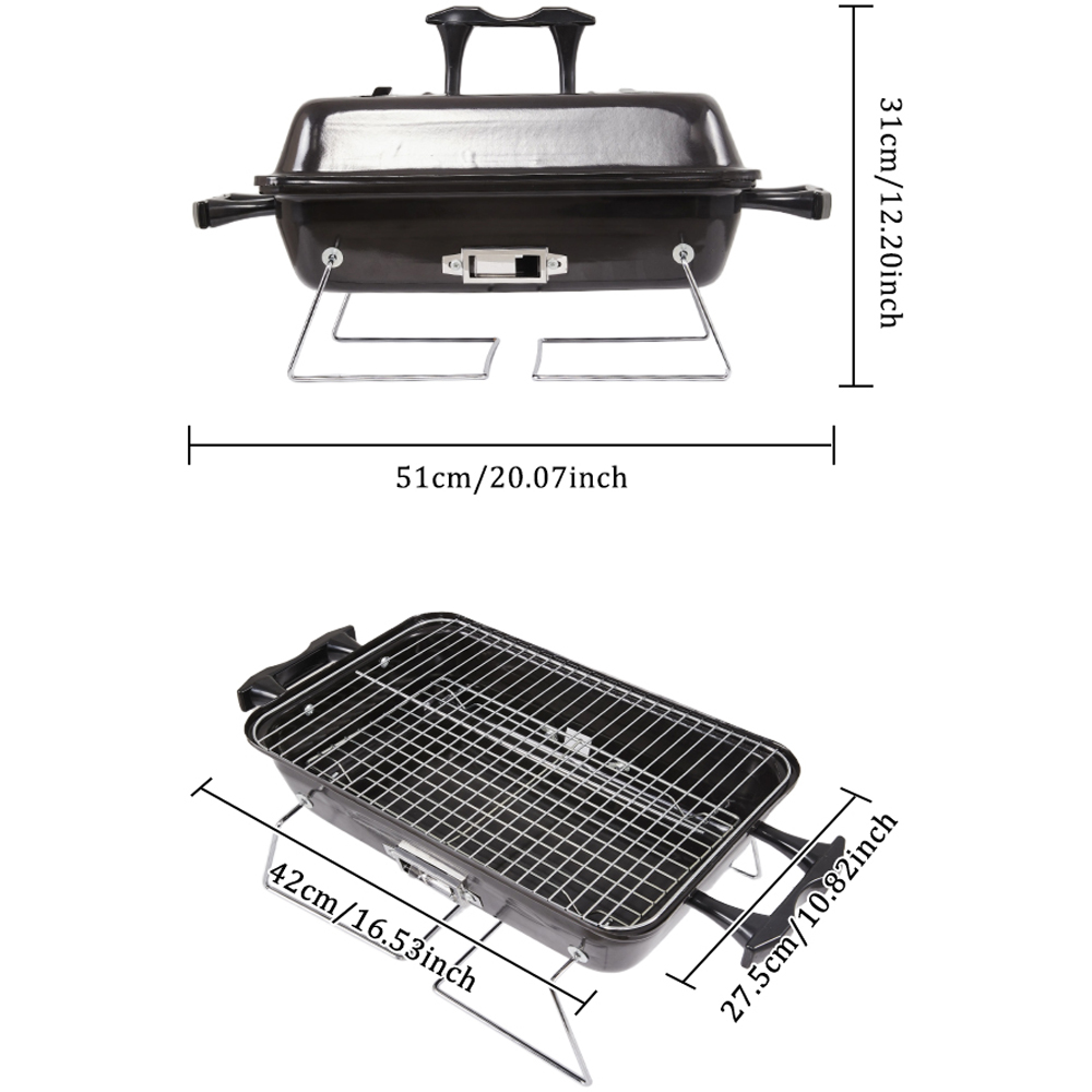 Living and Home Outdoor Tabletop Charcoal BBQ Grill Smoker with Lid Image 8
