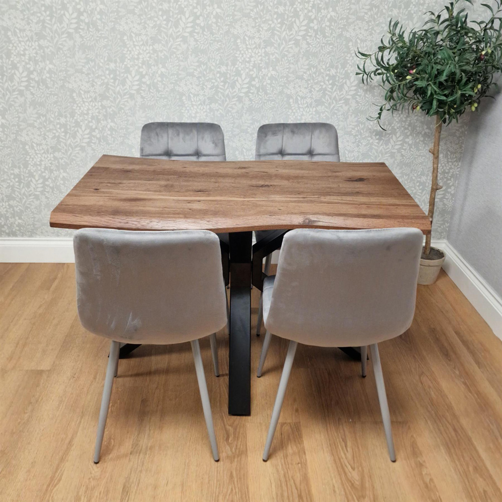 Kosy Koala 4 Seater Wooden Effect Velvet Dining Set Grey Image 4