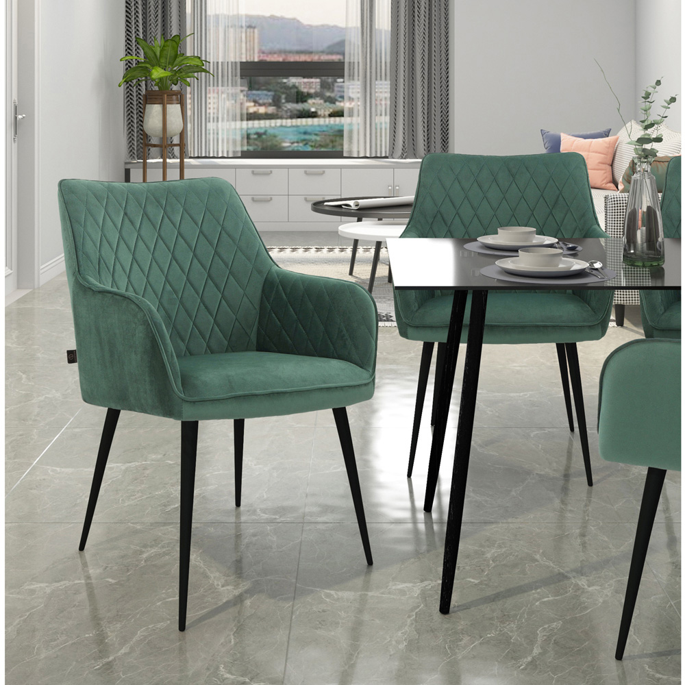 Loft24 Elvira Set of 2 Green Velvet Dining Chair Image 9