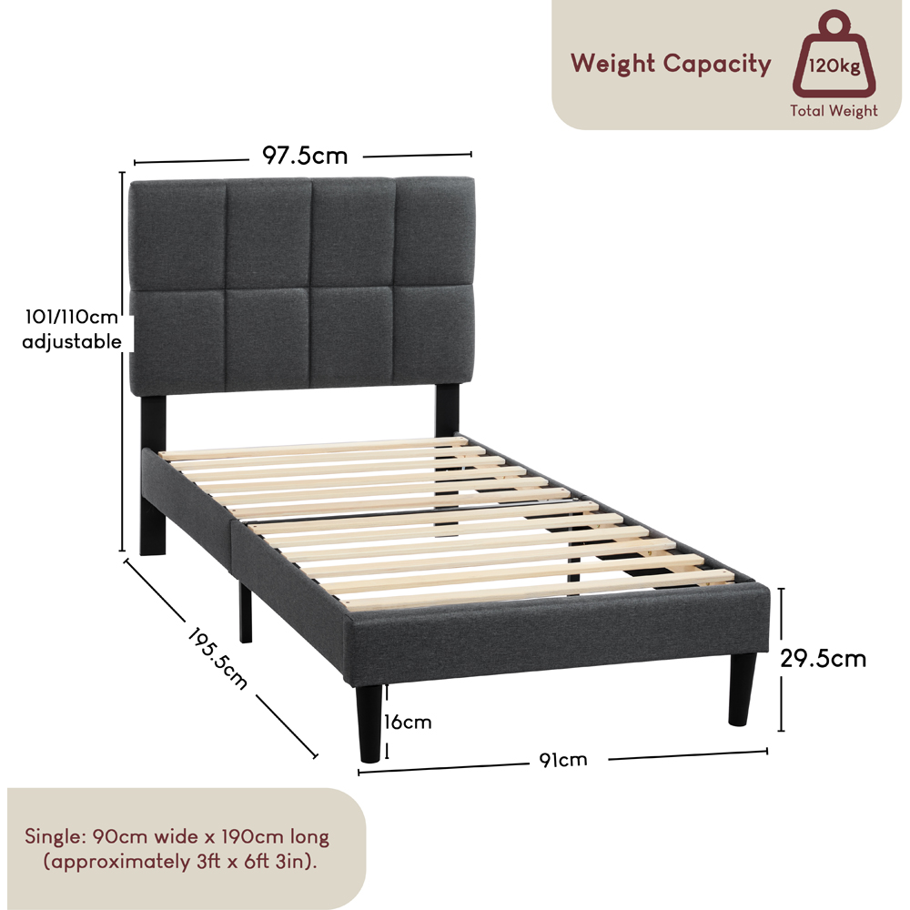 VIDA DESIGNS Velmora Single Dark Grey Linen Fabric Bed Image 9