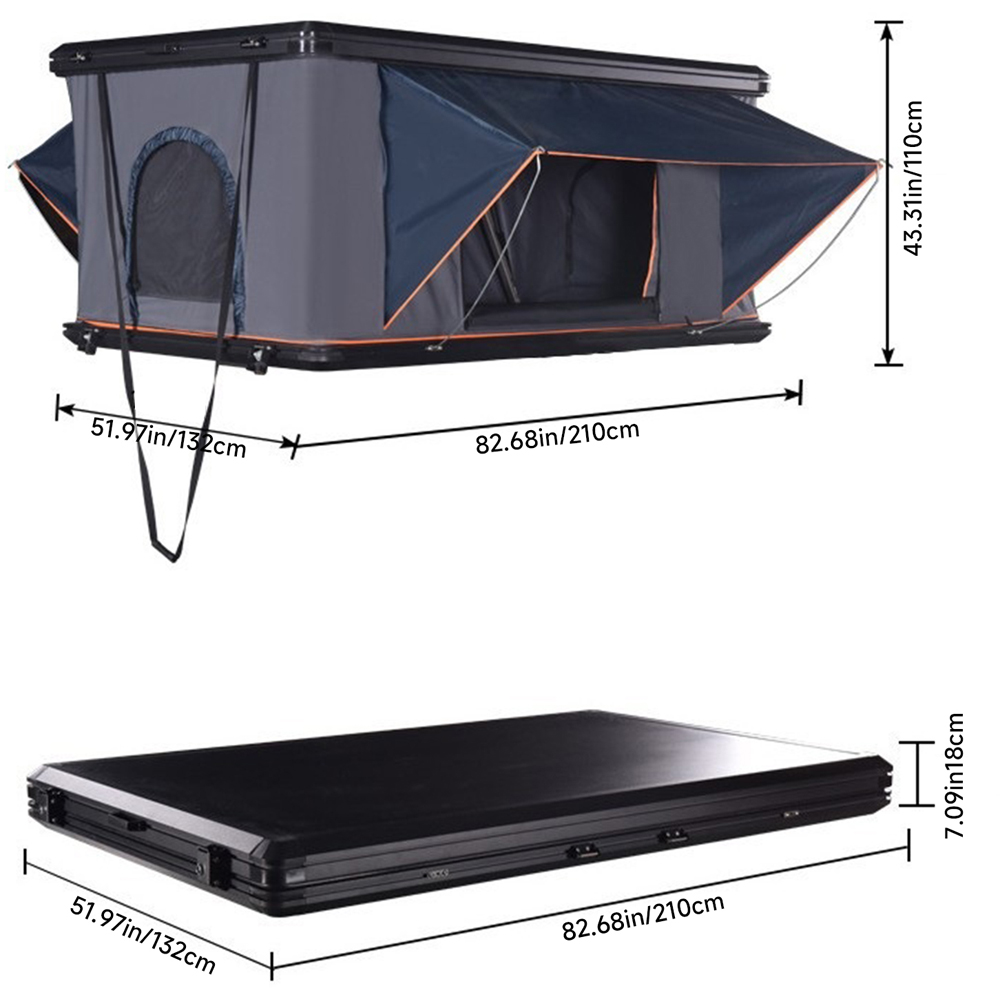 Living and Home Blue Hard Shell Car Roof Tent with Retractable Ladder and Canopy 210 x 132cm Image 8