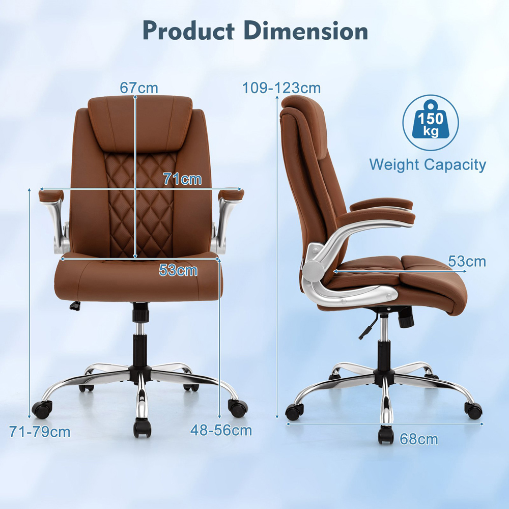 Costway Brown Adjustable PU Leather Office Chair Image 8