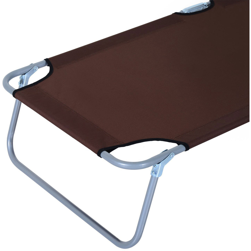 Outsunny Brown Foldable Sun Lounger with Sunshade Awning Image 3