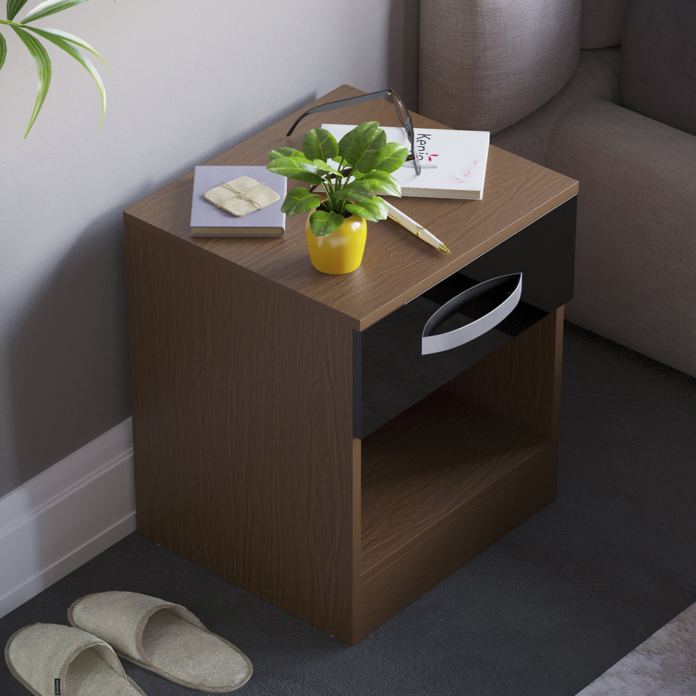 Vida Designs Hulio Single Drawer Walnut and Black Bedside Table Image 6