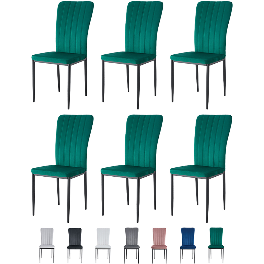 wilko Elle Set of 6 Green Velvet Effect Plush Padded Upholstered Dining Chair Image 8