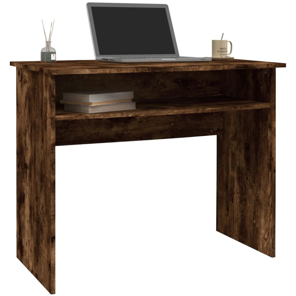 vidaXL Single Shelf Office Desk Smoked Oak Image 3