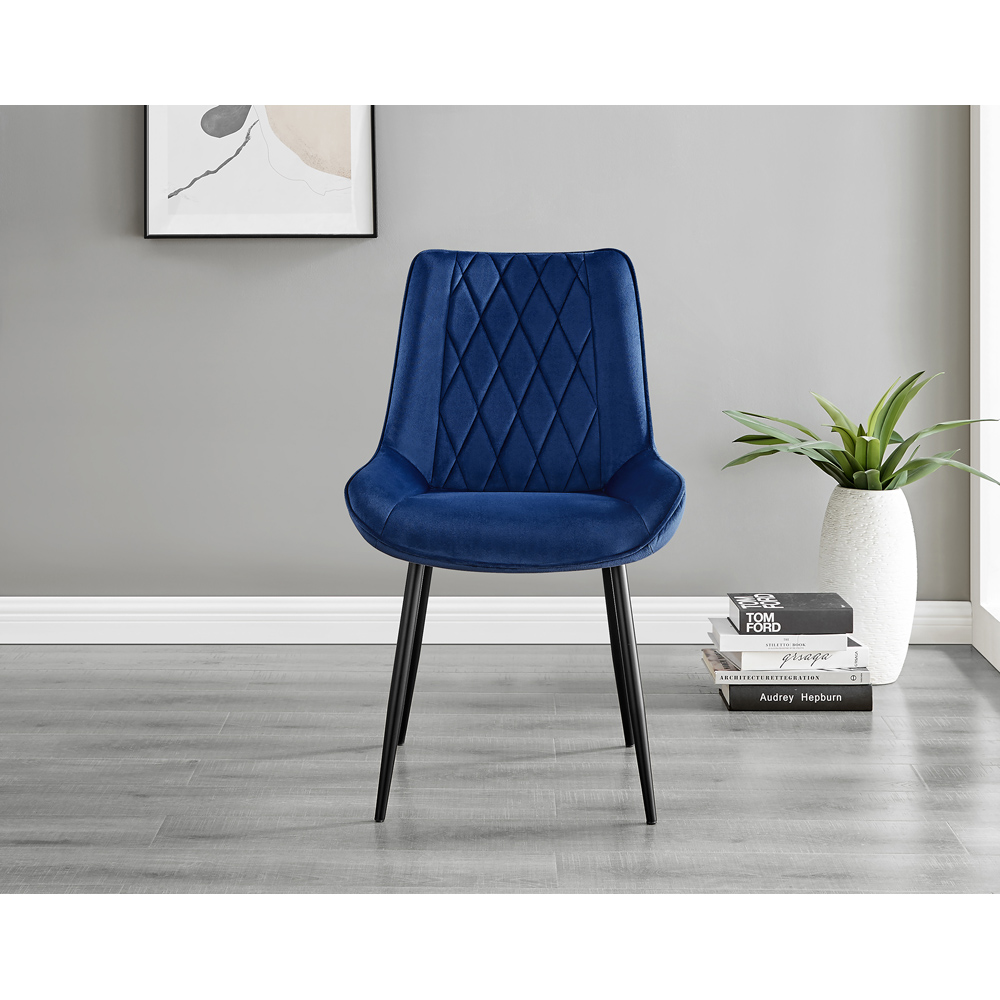Furniturebox Cesano Set of 2 Navy Blue and Black Velvet Dining Chair Image 2
