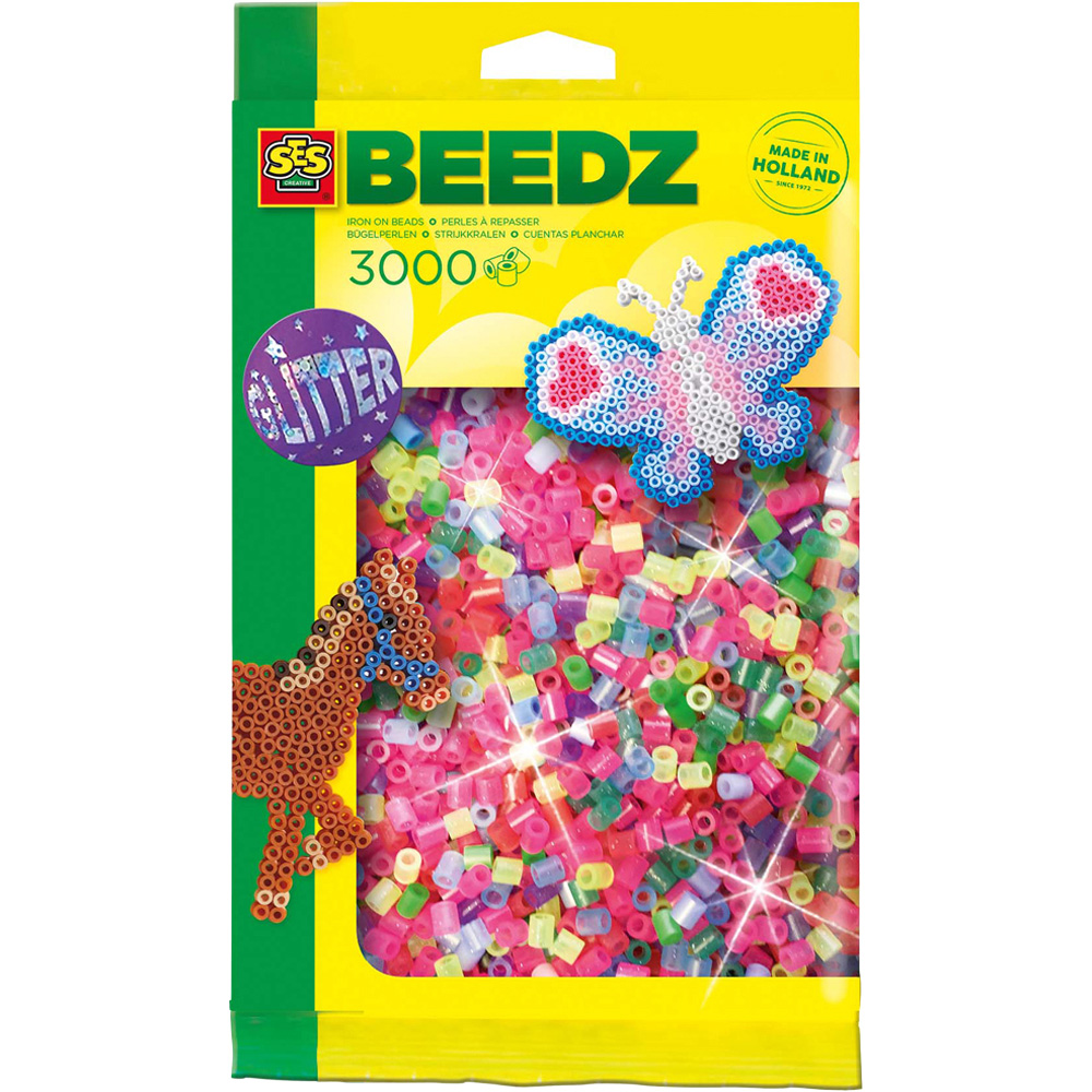 SES Creative Beedz Mix Glitter Iron On Beads 3000 Piece Image 1