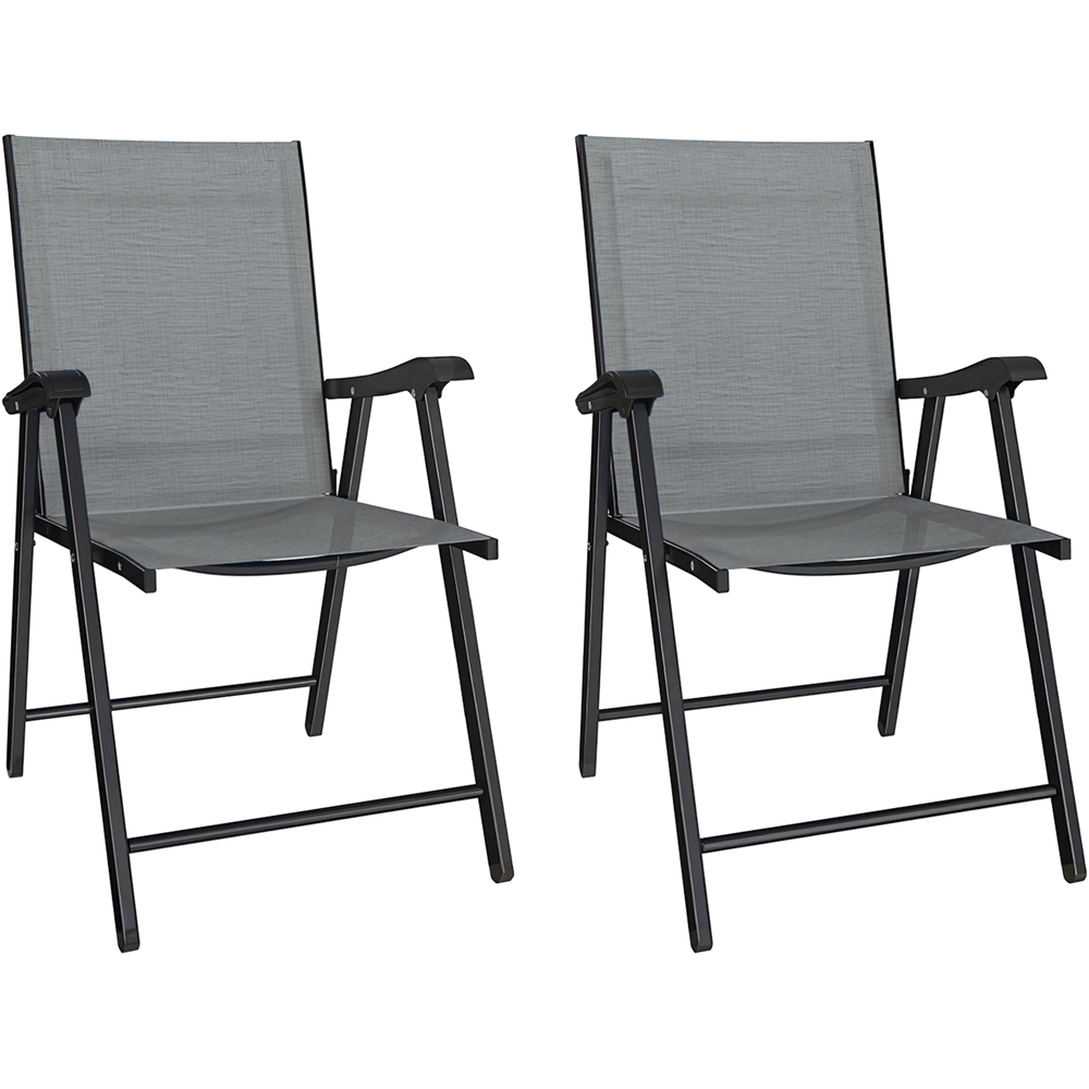 Outsunny Set of 2 Light Grey Foldable Garden Chair with High Back and Curved Armrests Image 2