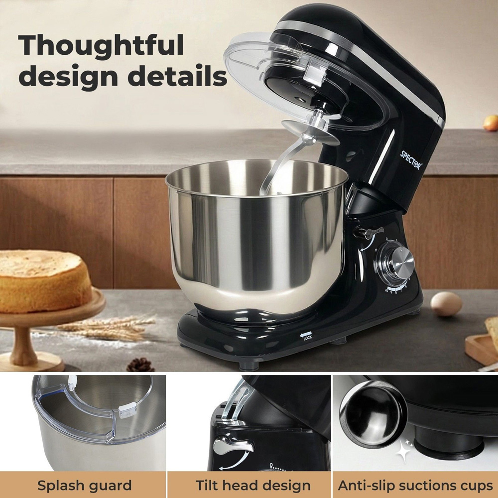 Spector MIX1001-8L-UK Stainless Steel Mixing Bowl Electric Food Stand Mixer 8L 1300W Image 6